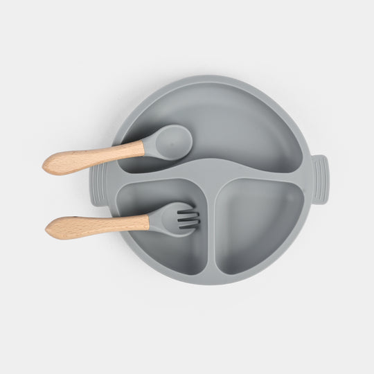 Baby Silicone Plate with Fork & Spoon Set