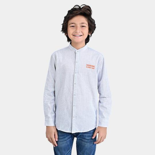 Boys Yarn Dyed Casual Shirt F/S (Sun Shine)-G/Stripe