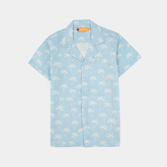 Boys Cotton Slub Shirt (Beach Tree)-Blue