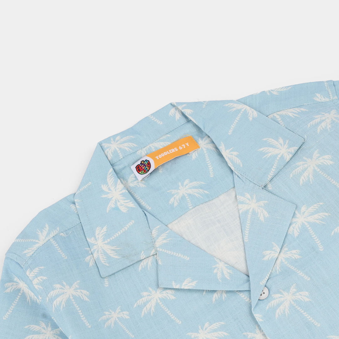 Boys Cotton Slub Shirt (Beach Tree)-Blue