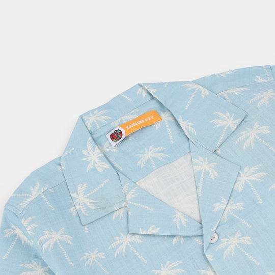Boys Cotton Slub Shirt (Beach Tree)-Blue