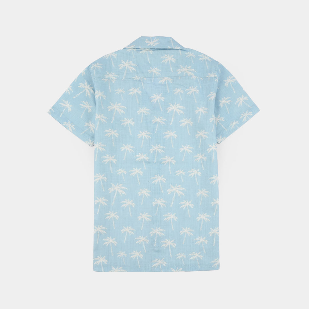 Boys Cotton Slub Shirt (Beach Tree)-Blue