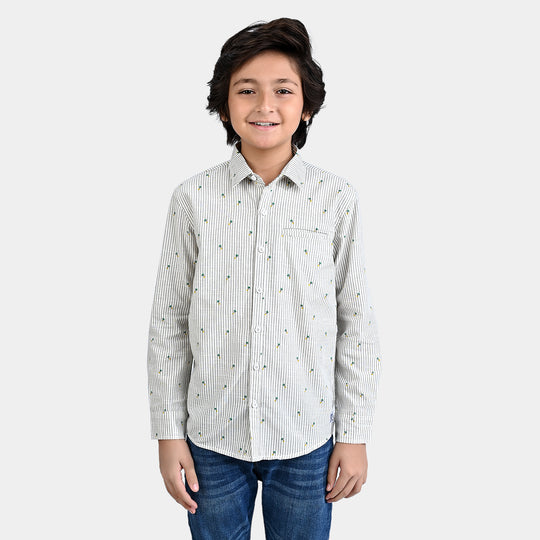 Boys Yarn Dyed Casual Shirt F/S (Palm)-W.Stripe