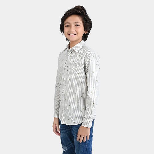 Boys Yarn Dyed Casual Shirt F/S (Palm)-W.Stripe