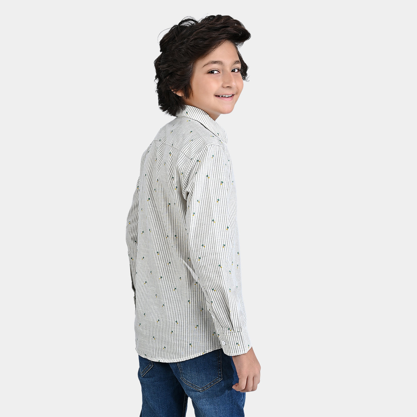 Boys Yarn Dyed Casual Shirt F/S (Palm)-W.Stripe