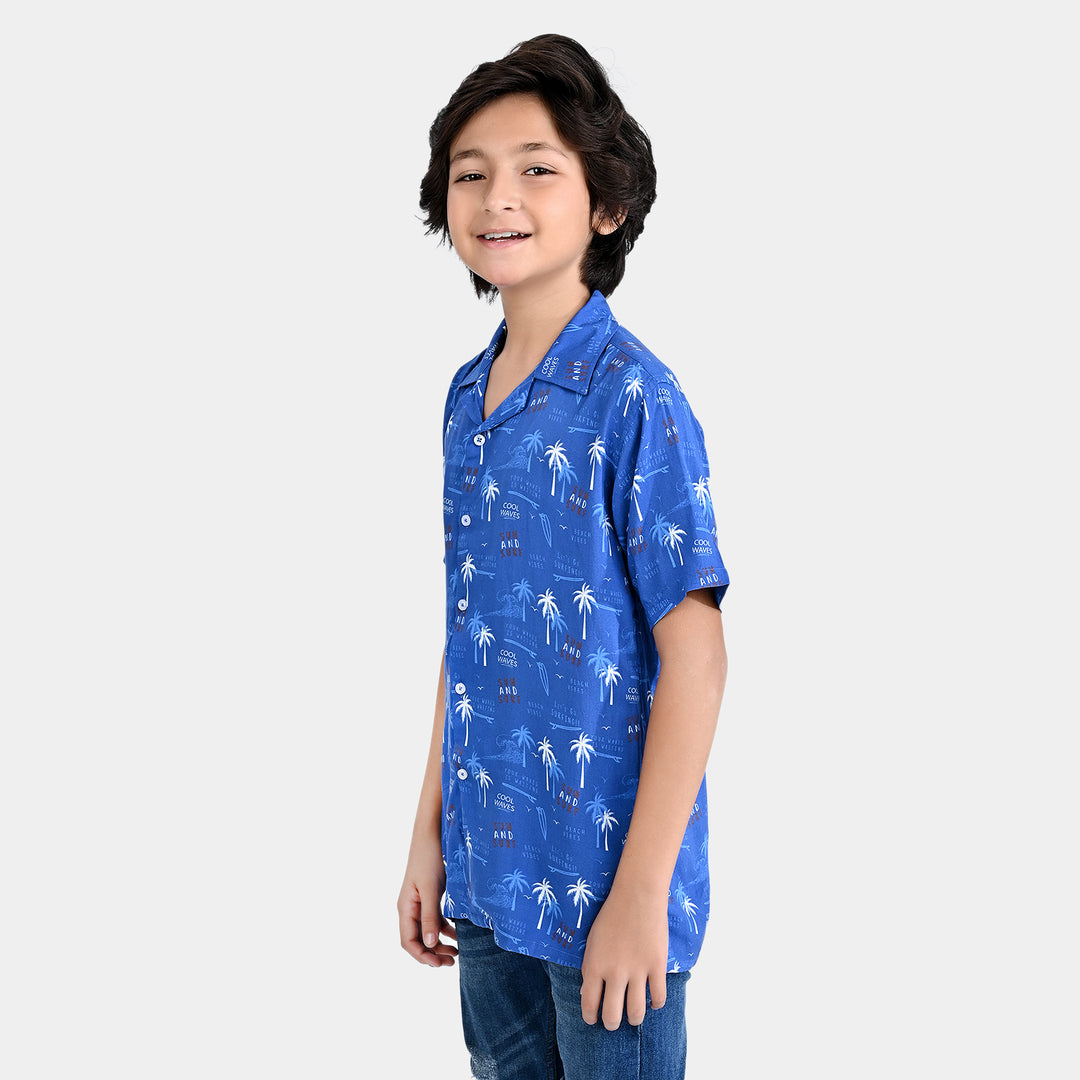 Boys Cotton Viscose Casual Shirt H/S (Cool Waves)-Blue