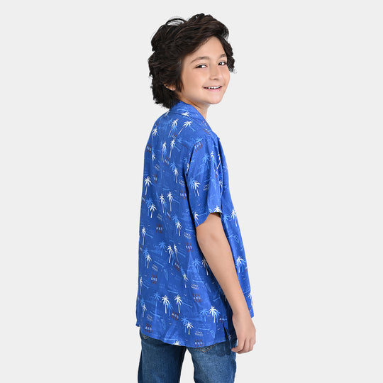 Boys Cotton Viscose Casual Shirt H/S (Cool Waves)-Blue