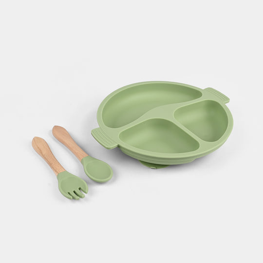 Baby Silicone Plate with Fork & Spoon Set