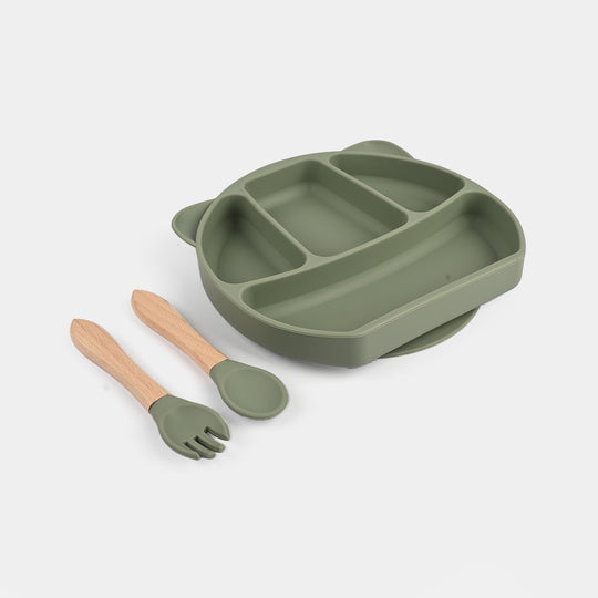 Baby Silicone Plate with Fork & Spoon Set