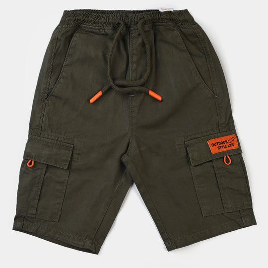 Boys Cotton Short Bermuda-Olive Green