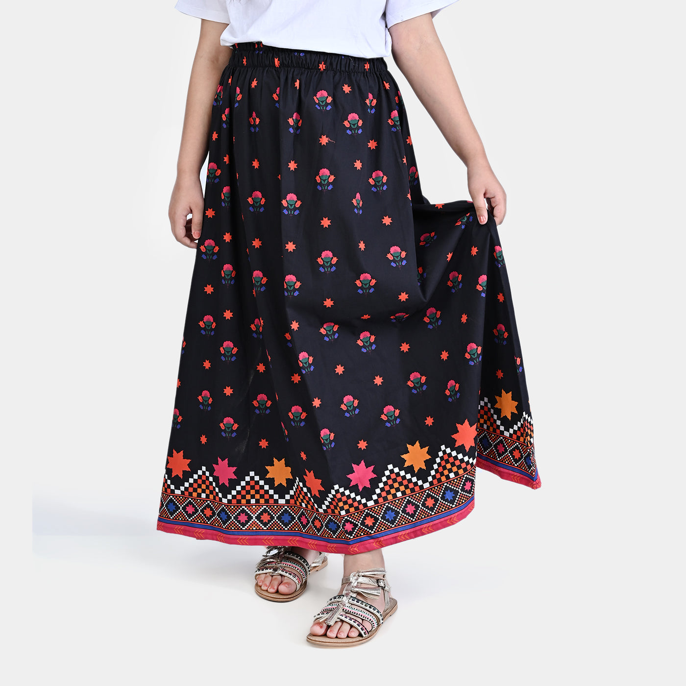 Girls Cotton Poplin long Skirt Faded Rose-BLACK