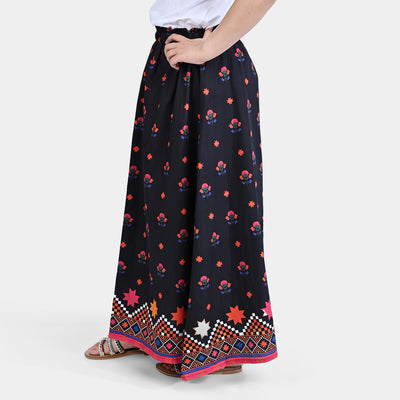 Girls Cotton Poplin long Skirt Faded Rose-BLACK