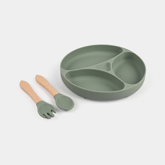 Baby Silicone Divided Plate with Spoon & Fork