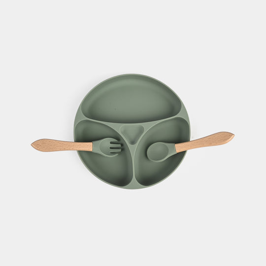 Baby Silicone Divided Plate with Spoon & Fork