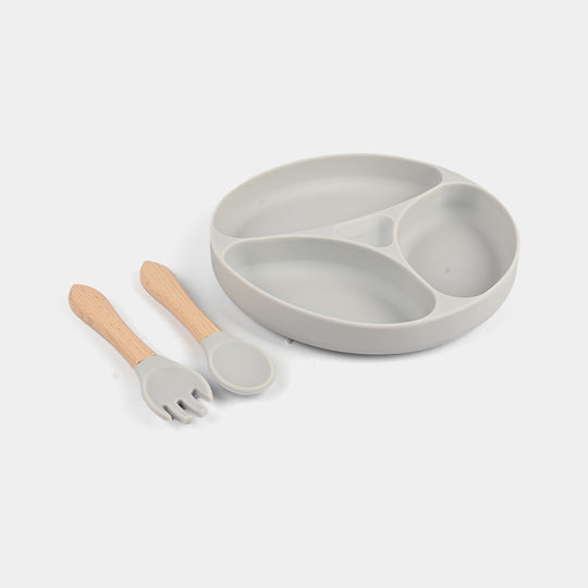 Baby Silicone Divided Plate with Spoon & Fork