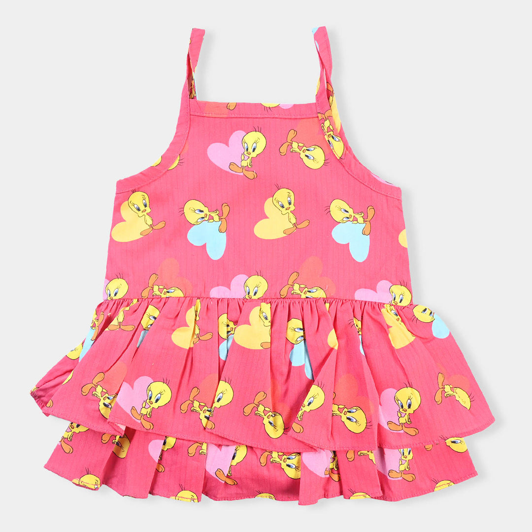 Infant Girls Cotton Frill Romper Tweety-Multi