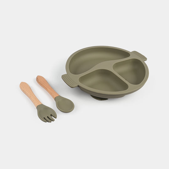 Baby Silicone Plate with Fork & Spoon Set