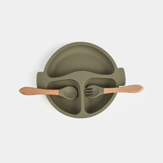 Baby Silicone Plate with Fork & Spoon Set