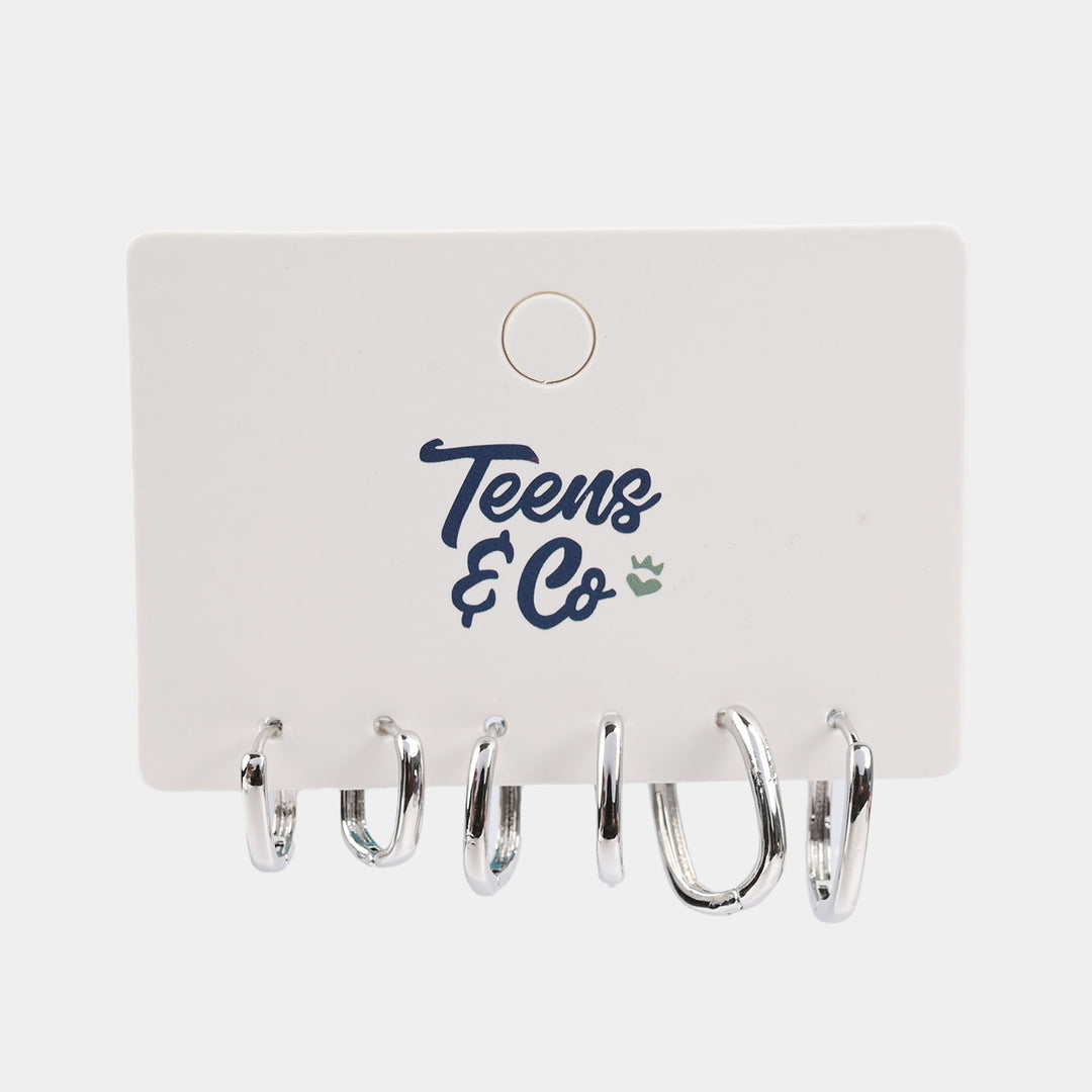 Girls Jewelry Earrings 3-Pairs Set (Lightweight & Stylish) - Silver