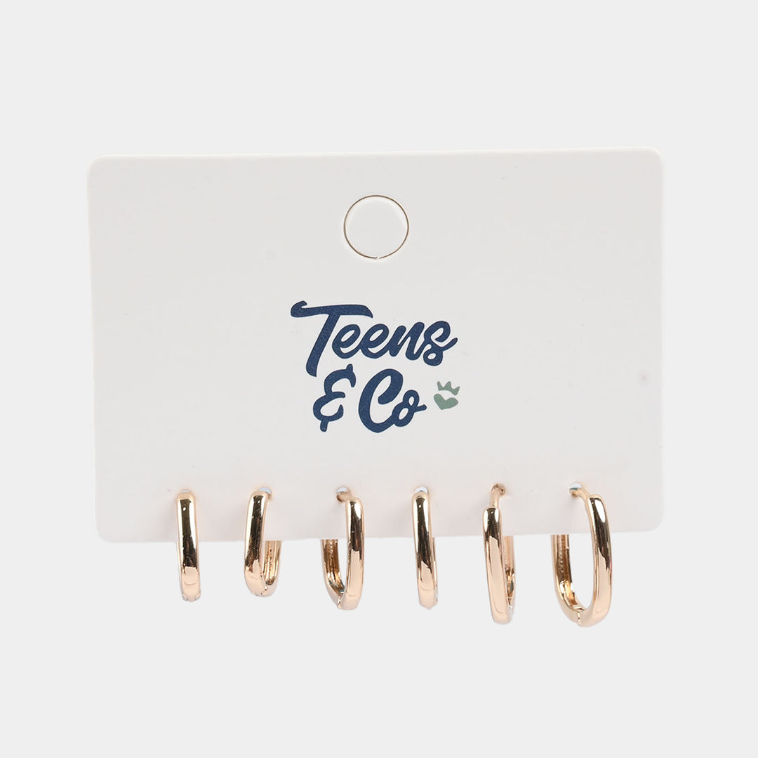 Girls Jewelry Earrings 3-Pairs Set (Lightweight & Stylish) - Golden