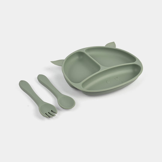 Baby Silicone Plate with Fork & Spoon Set