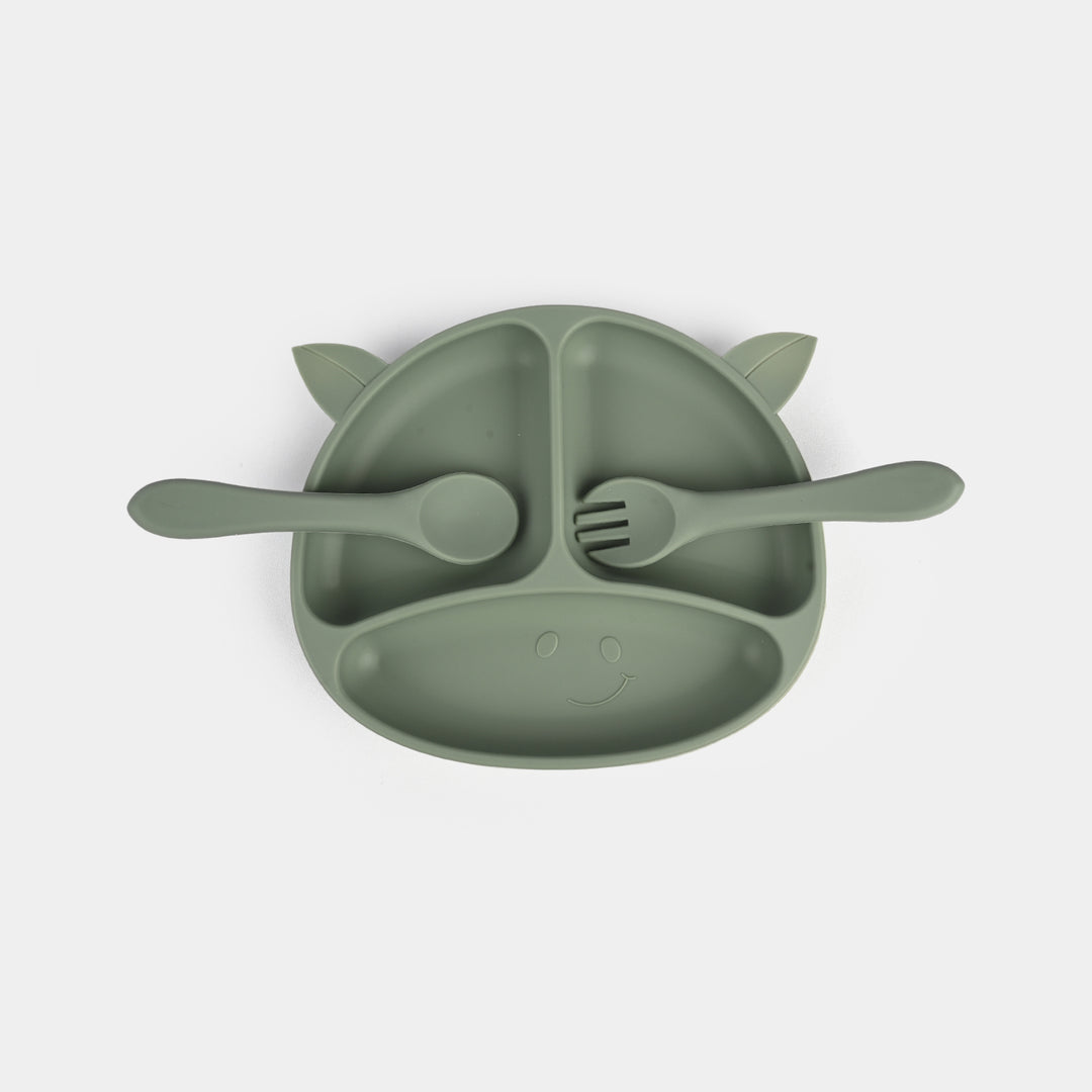 Baby Silicone Plate with Fork & Spoon Set