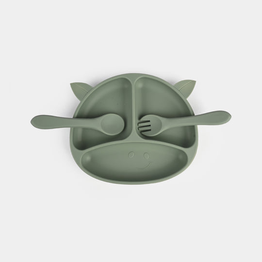 Baby Silicone Plate with Fork & Spoon Set