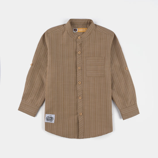 Boys Yarn Dyed Shirt F/S (Desert Stripe) - BROWN