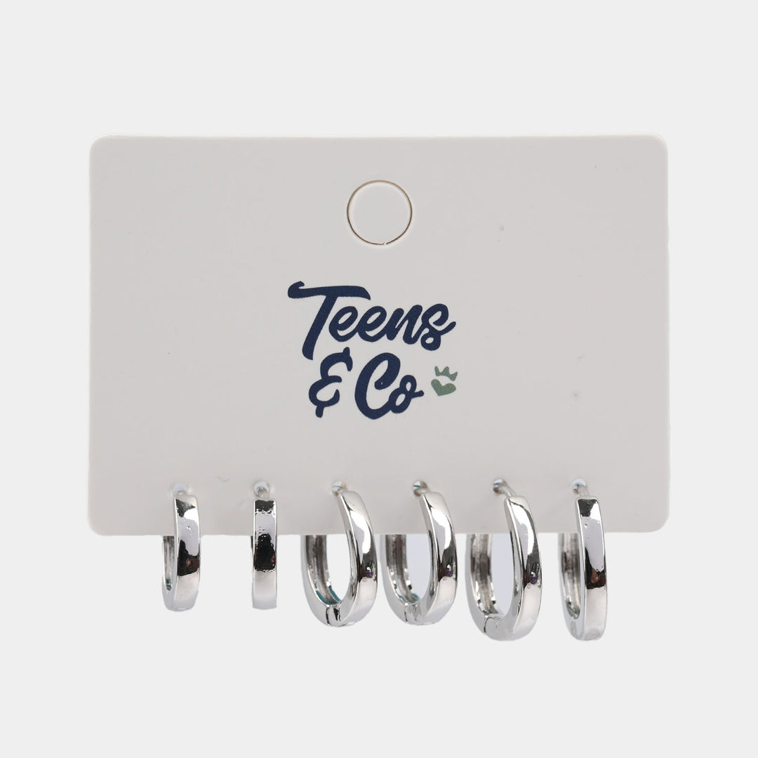 Girls Jewelry Earrings 3-Pairs Set (Lightweight & Stylish) - Silver