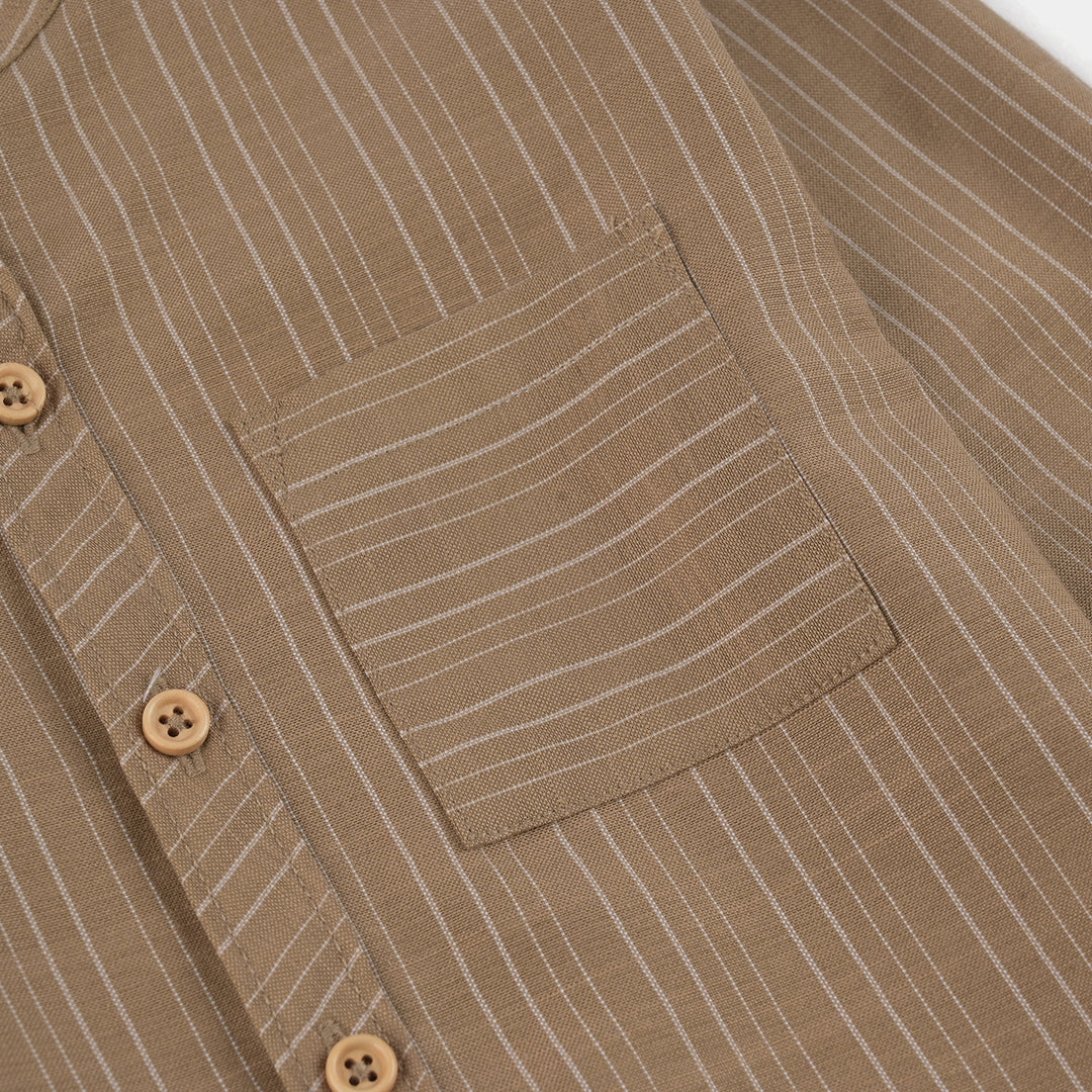 Boys Yarn Dyed Shirt F/S (Desert Stripe) - BROWN