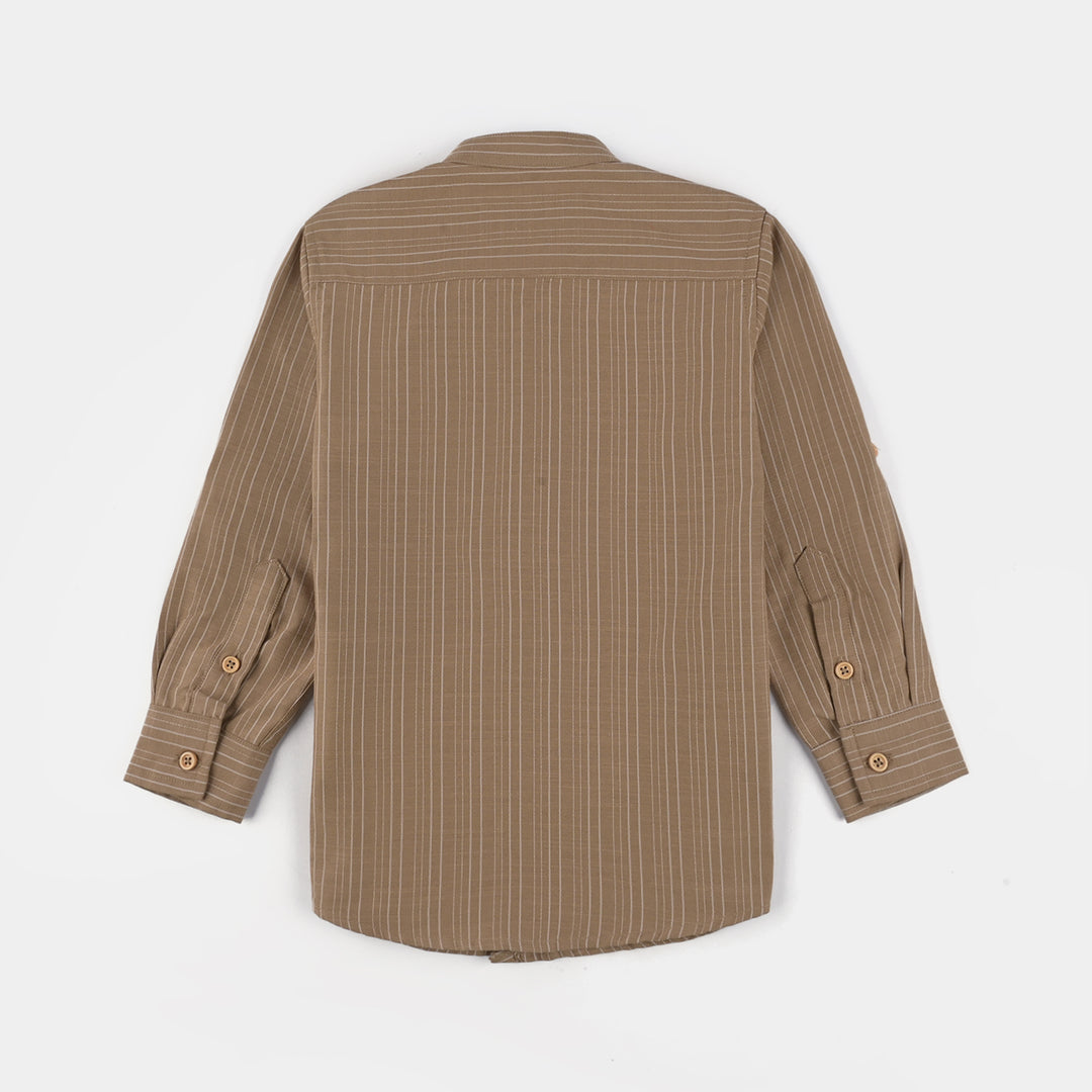 Boys Yarn Dyed Shirt F/S (Desert Stripe) - BROWN