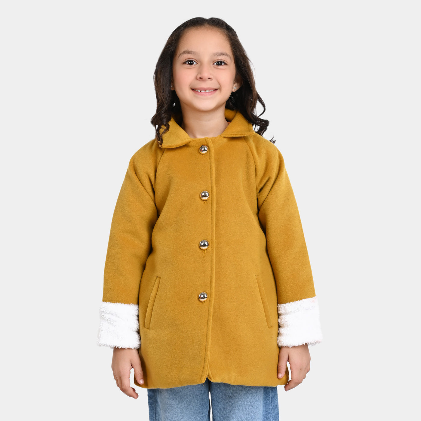 Girls Wool Woven Jacket - Mustard