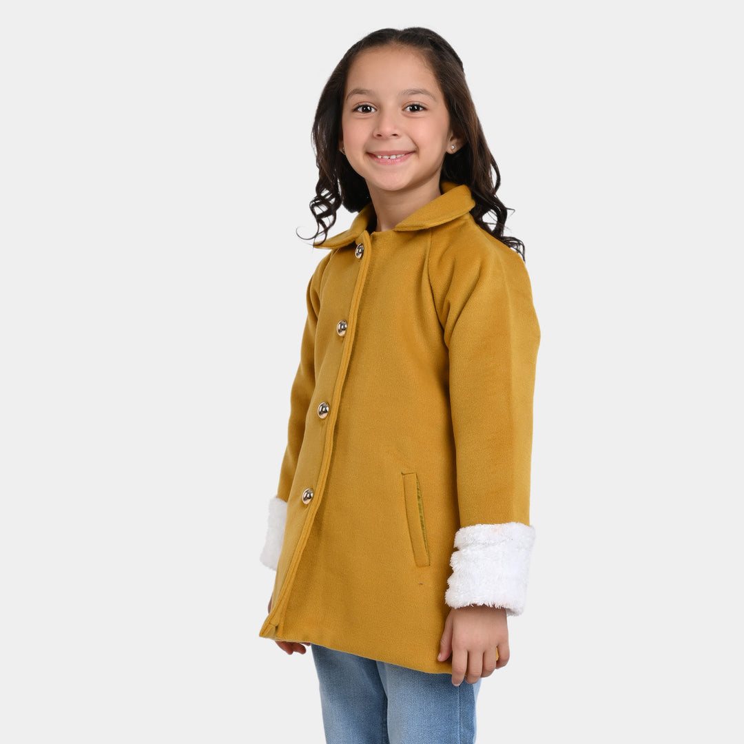 Girls Wool Woven Jacket - Mustard