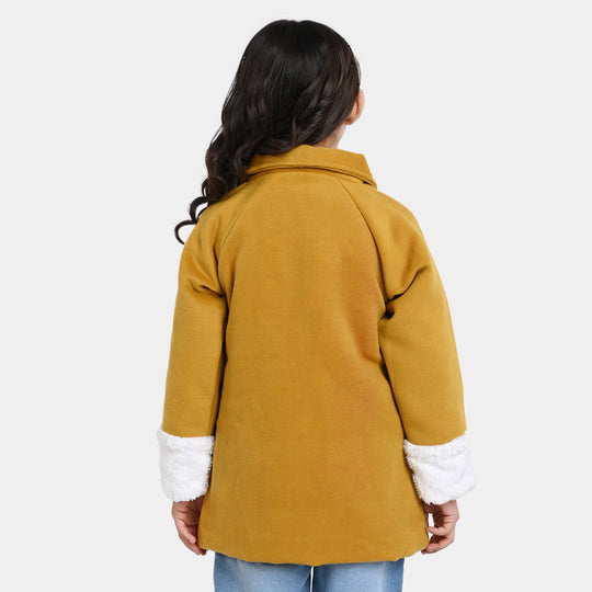 Girls Wool Woven Jacket - Mustard