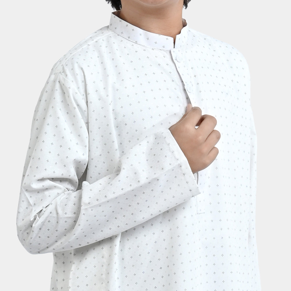 Boys Poly viscose Basic Suit (Dots) | White