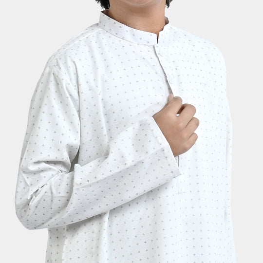 Boys Poly viscose Basic Suit (Dots) | White