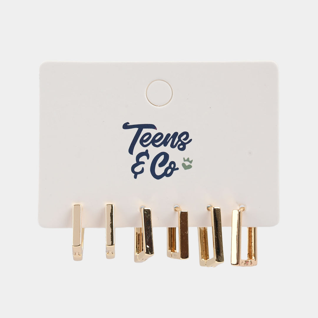 Girls Jewelry Earrings 3-Pairs Set (Lightweight & Stylish) - Golden
