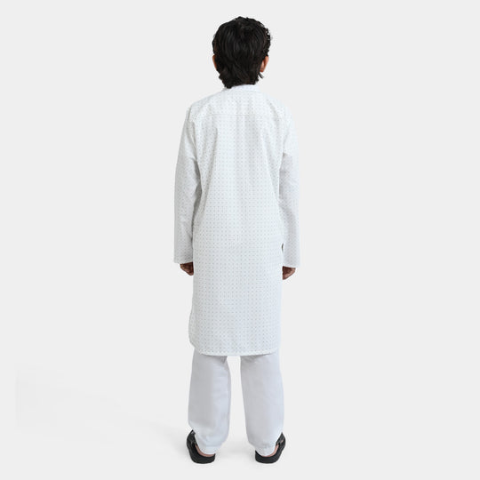 Boys Poly viscose Basic Suit (Dots) | White