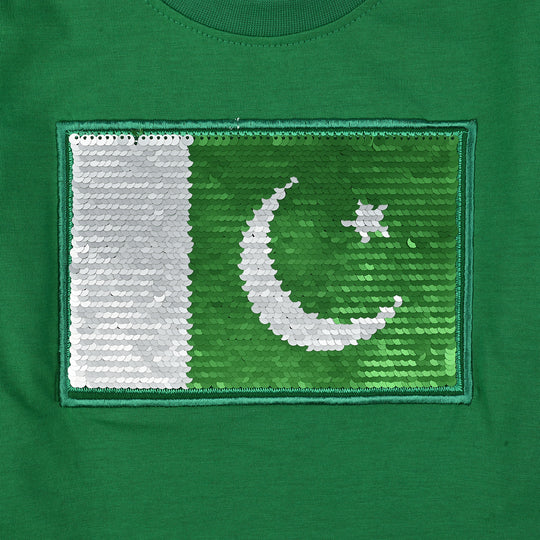 Boys Poly Cotton Jersey T-Shirt H/S SEQUINS FLAG-Joly Green