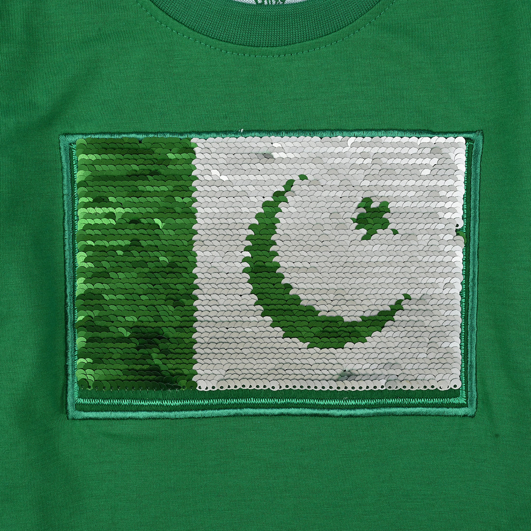 Boys Poly Cotton Jersey T-Shirt H/S SEQUINS FLAG-Joly Green