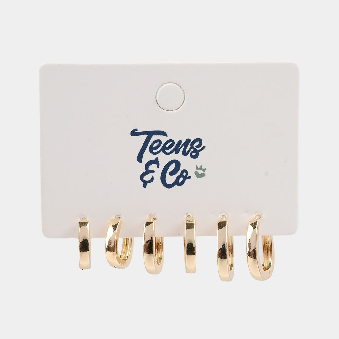 Girls Jewelry Earrings 3-Pairs Set (Lightweight & Stylish) - Golden