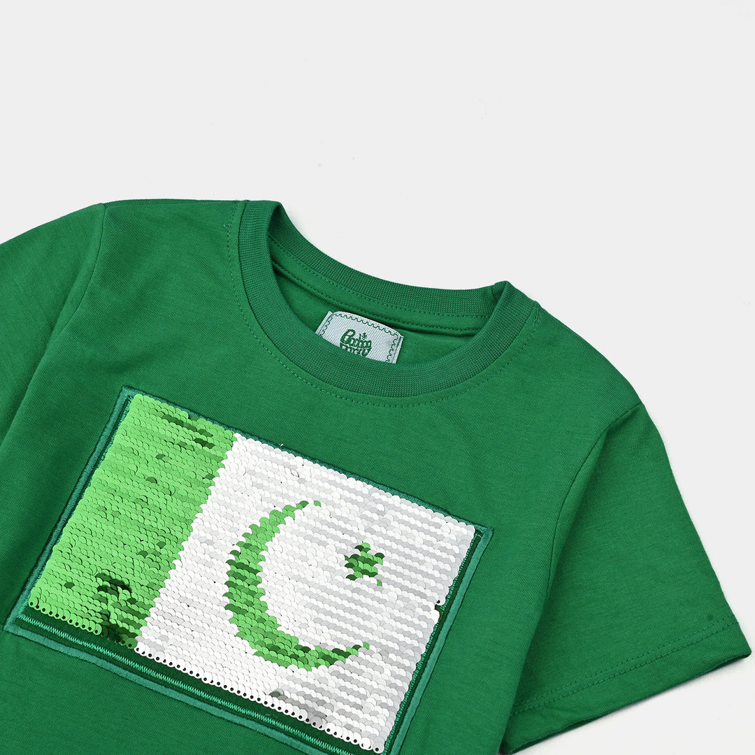 Boys Poly Cotton Jersey T-Shirt H/S SEQUINS FLAG-Joly Green