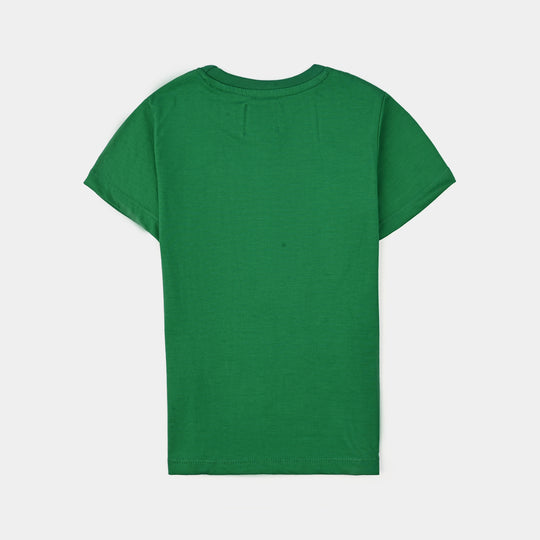 Boys Poly Cotton Jersey T-Shirt H/S SEQUINS FLAG-Joly Green