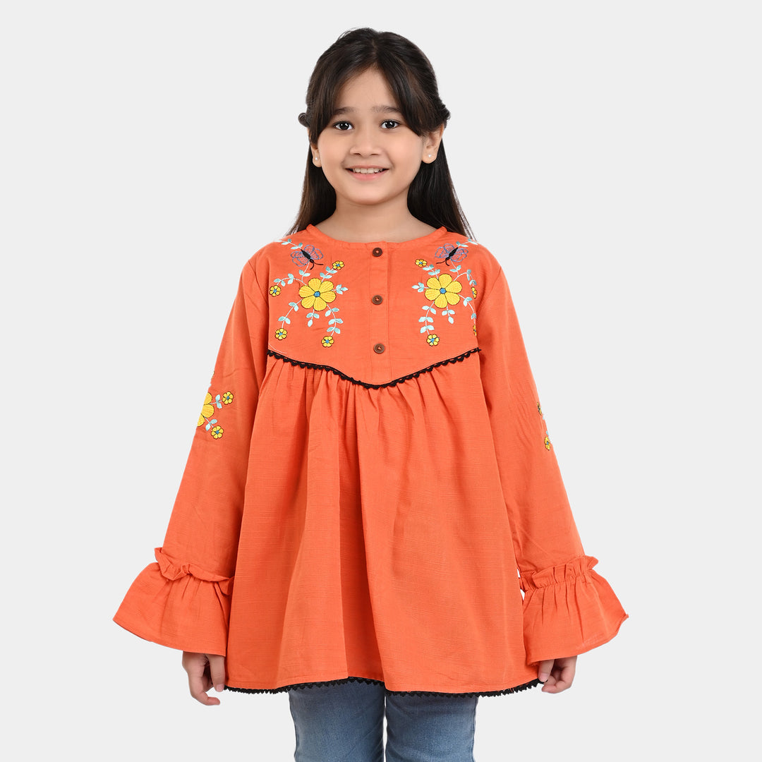 Girls khaddar Embroidered Top Desire-ORANGE