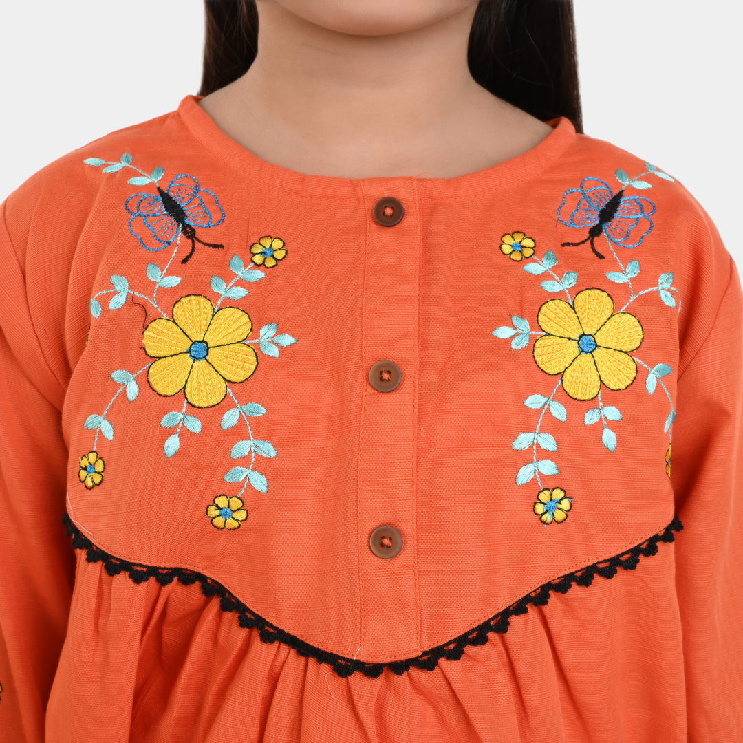 Girls khaddar Embroidered Top Desire-ORANGE