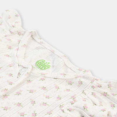 Infant Girls Jacquard Knitted Romper Flower-Off White