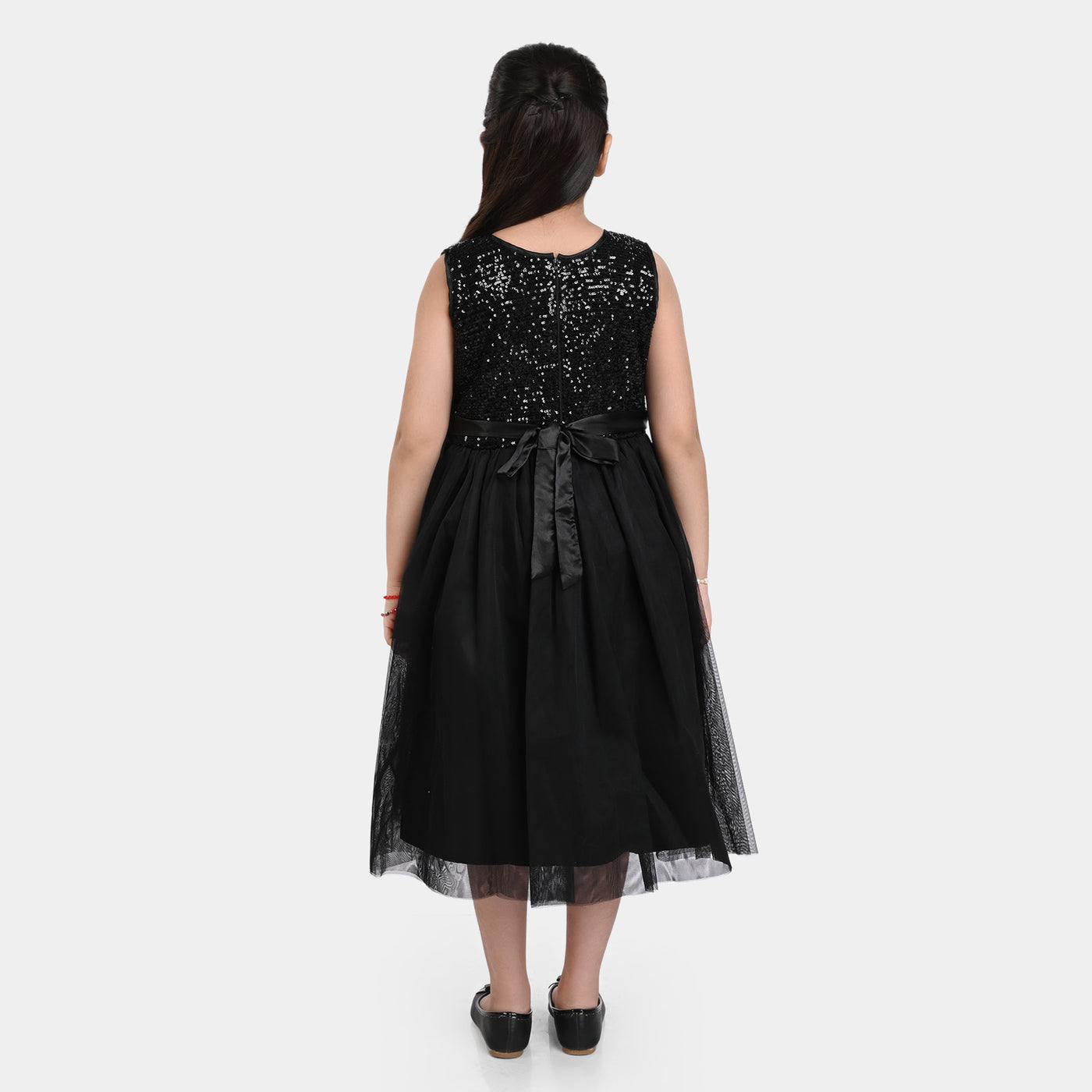 Girls Fancy Frock Sequins Flower-BLACK