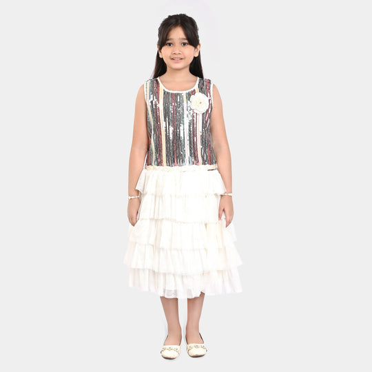 Girls Cotton Fancy Frock Sparkle-Multi