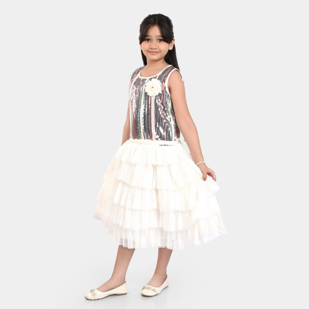 Girls Cotton Fancy Frock Sparkle-Multi