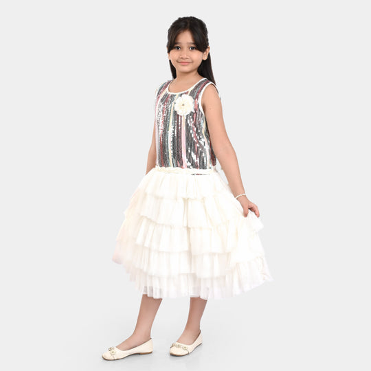Girls Cotton Fancy Frock Sparkle-Multi